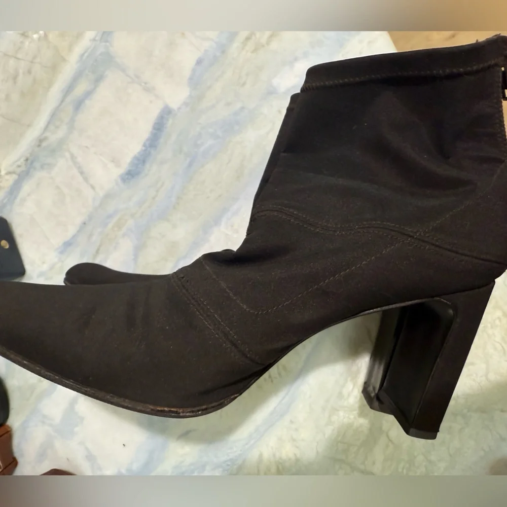 DKNY Dark Brown Stretchy Sock Bootie back zip square toe  made in Spain 8